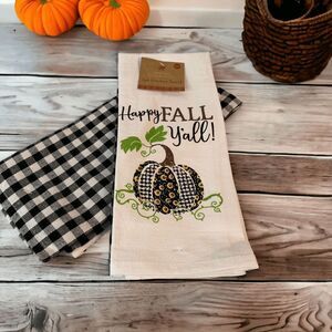 Harvest Collection Happy Fall Yall Black sunflower 2 pack cotton kitchen towel